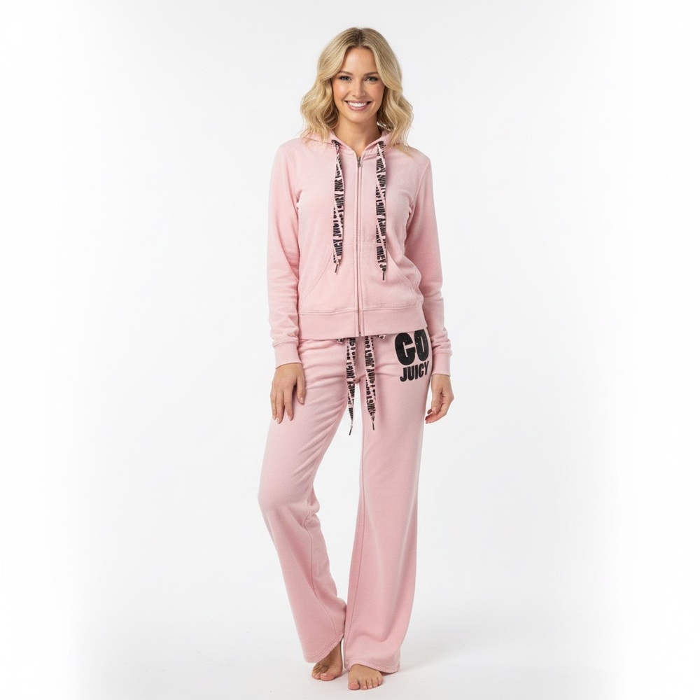 Vintage Juicy Couture Track Suit Baby Pink Black Glitter Fits Size Small‎ *READ*